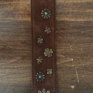 Moschino brown suede belt with brass flower studs